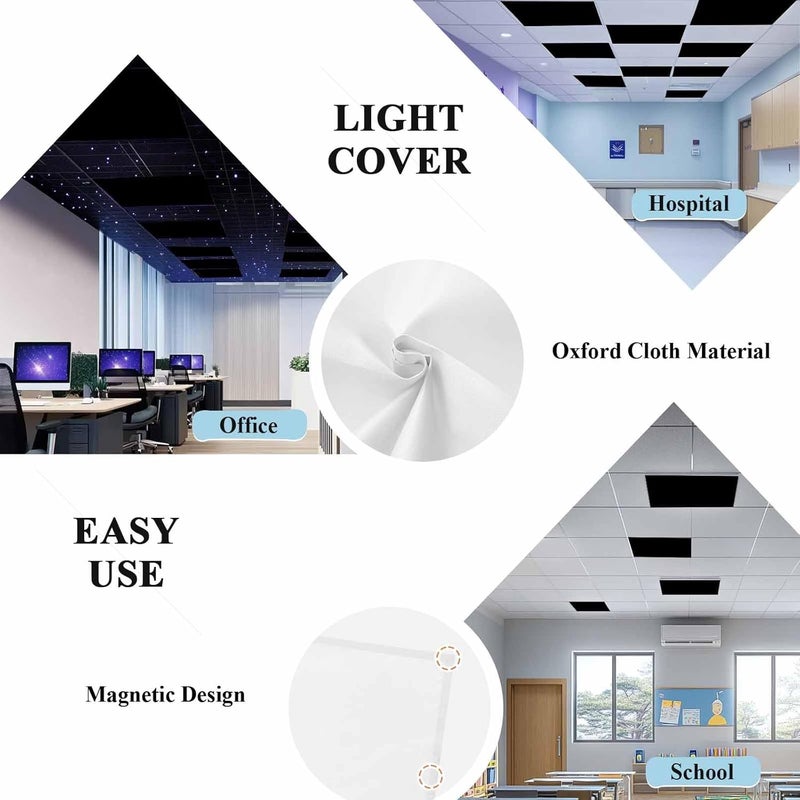 Futuregrace Magnetic Light Cover for Classroom Drop Ceiling,2 Pack 4x2 Ft Fluorescent Light Covers for Office Home Ceiling Light Pure Black Solid Color Lampshade - Image 5
